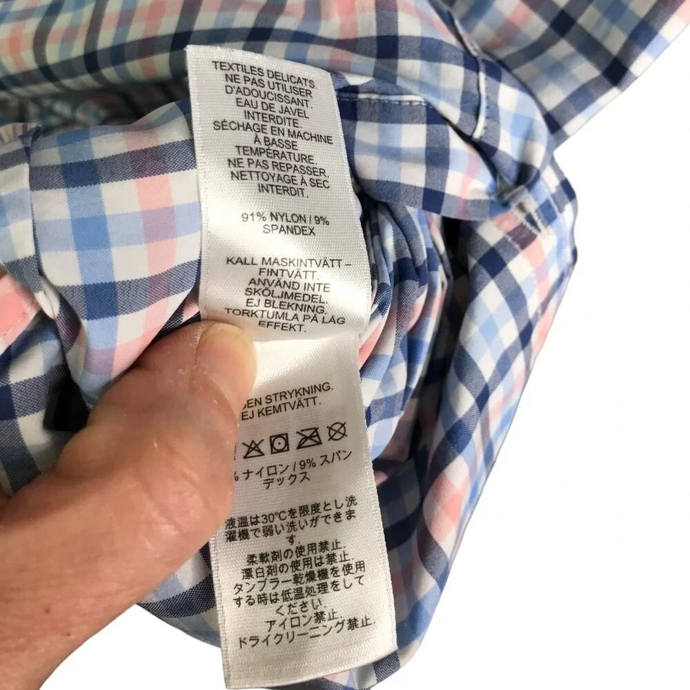 Vineyard Vines Shirt Boys XL Blue Peach Gingham Button Down Lightweight‎